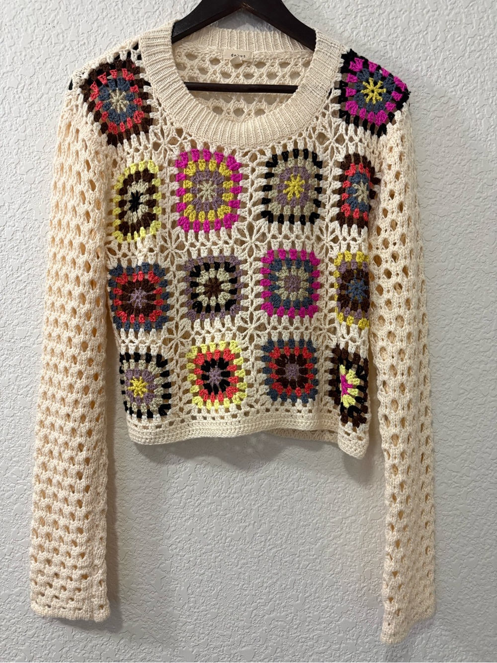 Debut | Crochet Granny Square Sweater | Boho Festival Open Knit | Medium - Picture 2 of 9